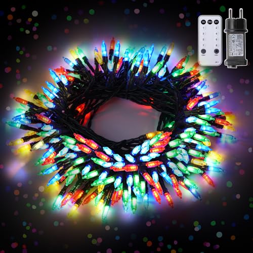 BrightWish Guirlande Lumineuse LED Multicolore 10M 100 LEDs, Guirlande pour Sapin de Noël, Câble Vert, Étanche 8 Modes RGB Éclairage de Noël pour Décorations Intérieur/Extérieur, Mariage & Fêtes