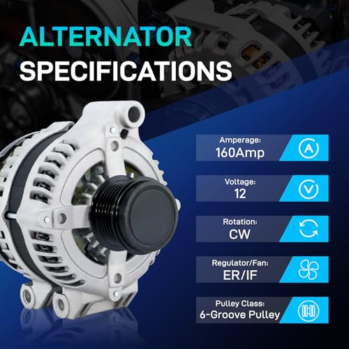 Image of Dodge Alternator Replacement New Fit for 11-20 Grand Caravan Journey, 11-14 Avenger, V6 3.6 L, for 11-16 Town & Country Chrysler 200 11-14, 12-15 Ram C V, 11-14 Volkswagen VW Routan, 11570N