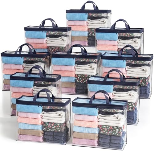 10 Pack Clear Storage Bags for Clothes, 22L Blanket Storage Bags, Under Bed Storage, Closet...