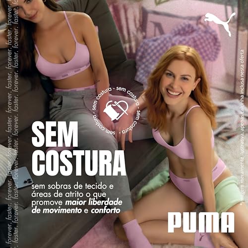 PUMA Calcinha Sem Costura Elástico 35mm Anatômica Confortável Toque Macio Adulto Feminina, Rosa, GG