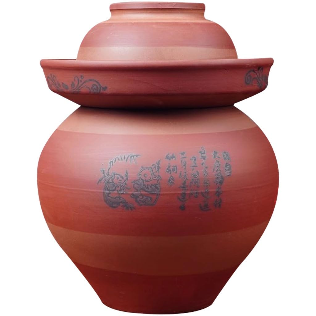 Handmade Clay Traditional Kimchi Jar, Water-tight Fermentation Crock, Kitchen Grain Storage Bottle, Unglazed Interior