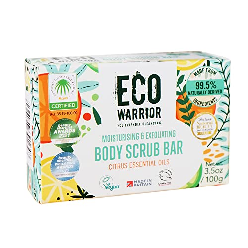 Eco Warrior Body Scrub Soap Bar - Vegan, Cruelty Free, No SLS or Parabens, Whole Body & Hand Soap, Moisturising and Exfoliating Citrus Essential Oils and Oatmeal, Natural Eco Friendly Bar Soap - 100g