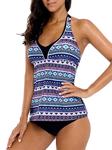 beautyin Women's Tankini Swimsuit Halter Two Piece Bathing Suits Printed Swimwear