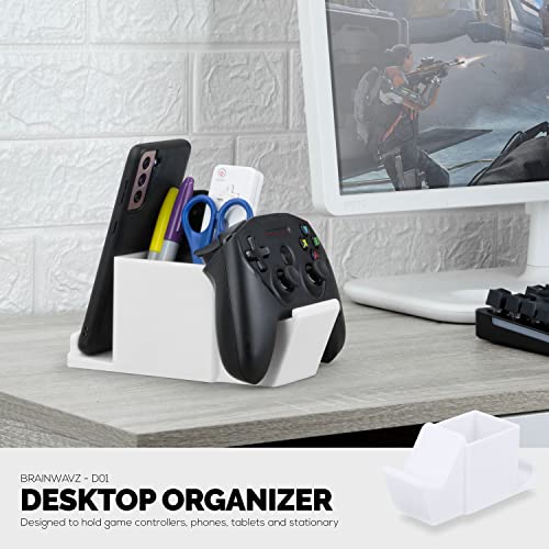 Image of Desk Organizer with Game Controller Holder, Tablet Stand for iPads /iPhones, TV Remote & Pen Storage, Reduce Desktop Clutter, Have All Your Side Table Items in One Space (White)