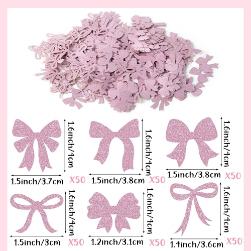 Image of BeYumi Pink Bows Table Confetti - 300Pcs Back to School Coquette Pink Bows Table Decorations Glitter Girl Bow Theme Paper Confetti Decor Birthday Bridal Baby Shower Wedding Bachelorette Party Supplies