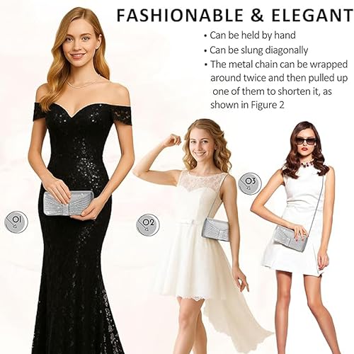 Image of Clutch Purse for Women with Detachable Chain Sparkling Evening Hand Clutch Bags For Wedding Cocktail Prom Party Elegance Charm -21 x 6 x 12 Cm | Clutch Purse