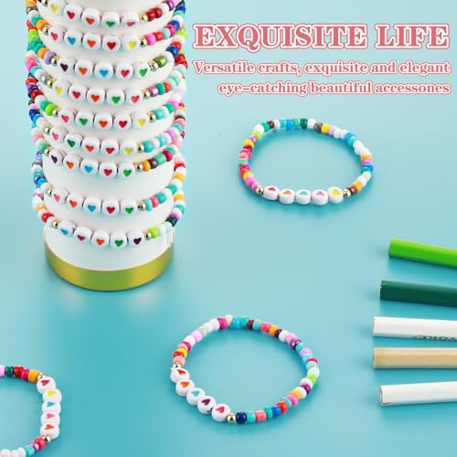 Prasacco 12 Pack Friendship Bracelets, Colorful Beads, Love Heart & Letter Beads, Motivational Bracelets for Girls Kids - Image 4