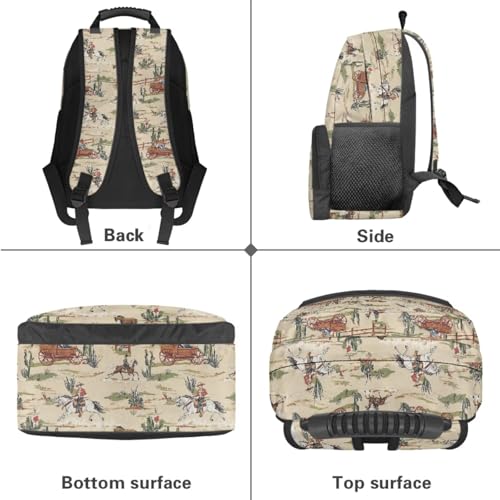Western Cowboy Print Backpack Set for Boys School Backpack Set with Lunch Box Pencil Case Portable Water Bottle Holder 4 In 1 Preschool Backpacks, Brown4