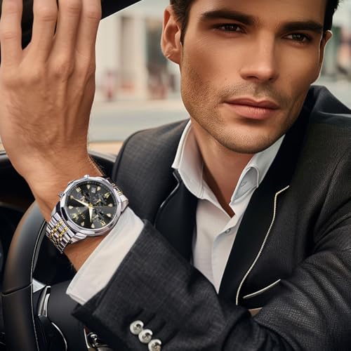 Image of OLEVS Watches for Men Luxury Diamond Casual Large Dial Watches Stainless Steel Waterproof Business Dress Analog Luminous Date Mens Watches
