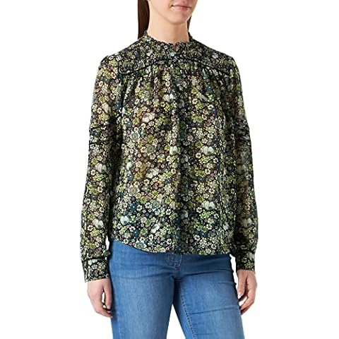 Scotch & Soda Maison Women's Printed Smocked Sheer Shirt Blouse, Combo I 0588, L Cover