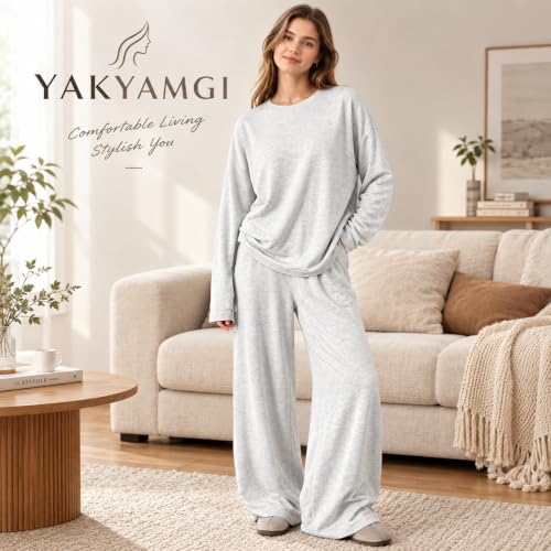 Two Piece Lounge Set for Women 2026 Fall Long Sleeve Tops Wide Leg Pant - image 7