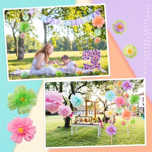Image of TaoBary Large Colorful Tissue Paper Flowers Giant Fiesta Paper Pom Poms Classroom Wall Decor Mexican Birthday Party Decorations Wedding Backdrop(20 inch and 10 inch,Pastel Color,36 Pcs)