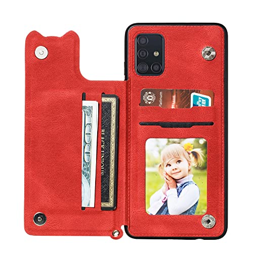 Housse de support de carte Galaxy A71 4G étui portefeuille rouge utile