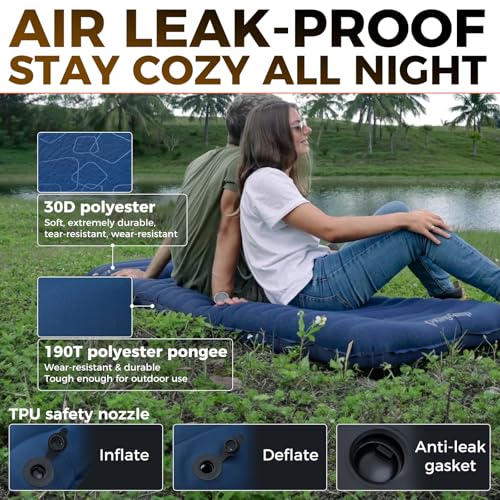 Image of KingCamp Double Sleeping Pad for Camping, Rollover Prevention Inflatable Queen Camping Mattress 2 Person Ultralight Air Mat for Backpacking Hiking Tent Cot, PVC Free