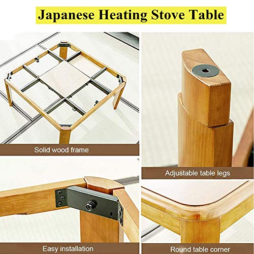 FMXYMC Foot Warmer Coffee Table, Japanese-Style Kotatsu Tables, Tatami Heated Stove Futon Table, with Embedded Heater, Soft Blanket, Rug, Classic Print,B