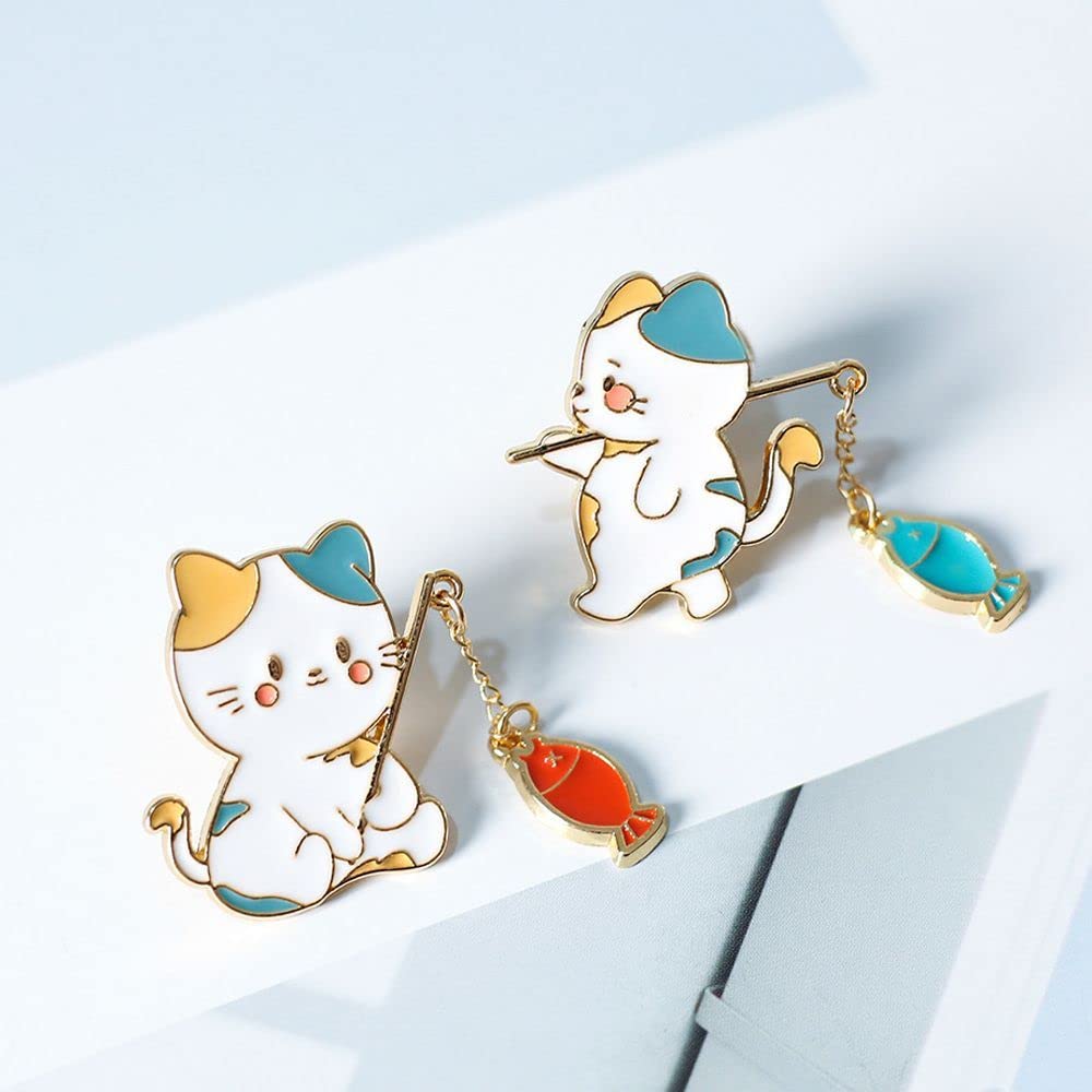Spilla Spilla Spilla, Kawaii Gatto Pesca Spilla Spilla Metallo Smalto Animale Distintivo Spille Gattino Carino Spilla Spilla Personalizzata Sciarpa Gioielli for Borse Giacche Zaino Distintivo