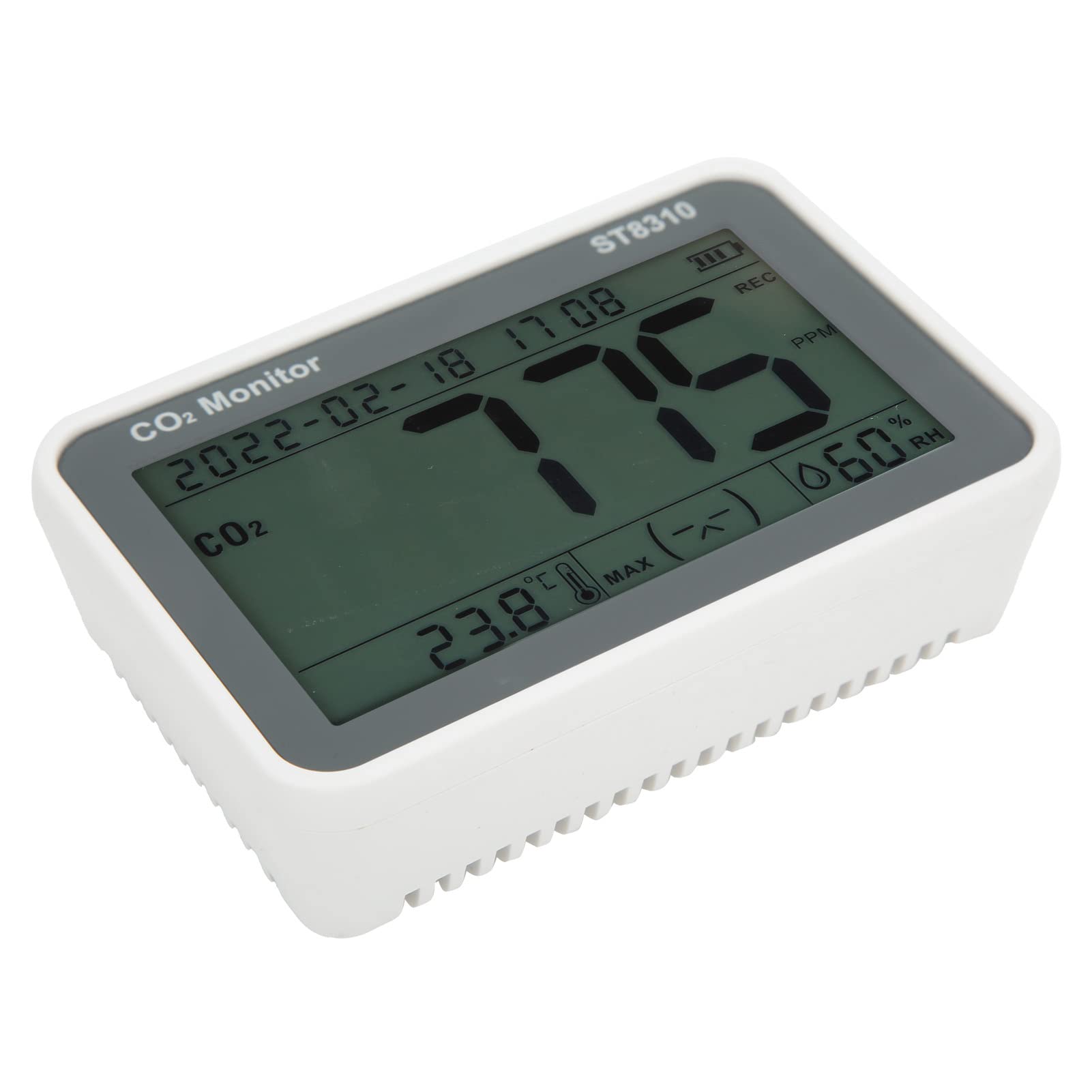 Cocoarm Luftqualitätsmonitor, ABS-CO2-Tester mit LCD-Display, 400 Bis 5000 PPM-Erkennung, Temperatur, Luftfeuchtigkeit, Uhrzeit, Datum, Alarmfunktion für die HVAC-Nutzung Im Home-Office-Schlafzimmer
