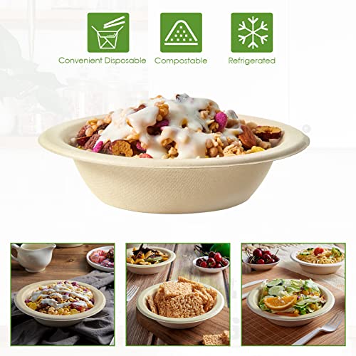 Vplus 500 Pack 12 OZ Paper Bowls Bulk, Disposable Compostable, Eco-friendly Bagasse, Heavy-duty Bowls Perfect for Milk Cereals, Snacks, Salads Nature 8