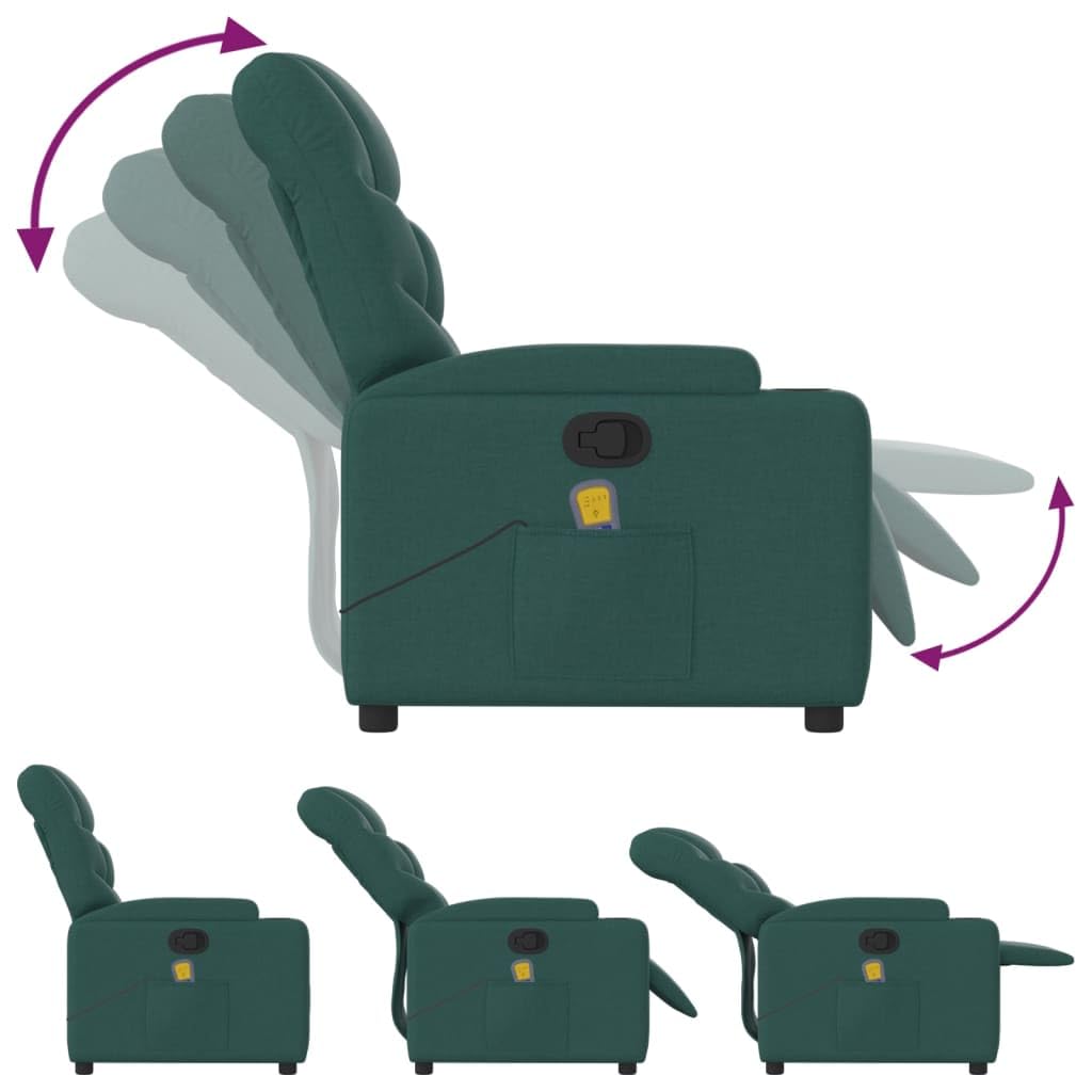 vidaXL Sillón de Masaje Reclinable sin Adaptador de Corriente, Silla con Respaldo Reposabrazos, Sillón de Televisión Relax Descanso, Asiento para Salón, Tela Verde Oscuro