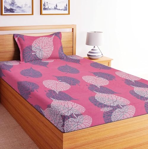 Image of YORIK TM Microfiber Bed Sheet with Pillow Cover, 3D-Printed, 144TC, Soft & Breathable, Double /Single Bed (Pink, Small Single)