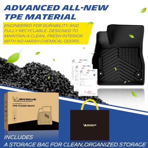 Image of Michelin Vehicle Mats for 2016-2025 Chevrolet Chevy Malibu, Non-Slip | Not Fit Hybrid /Limited, Custom Fit Floor Mats & Trunk Mat, All-Weather TPE Liner Full Set Accessories, 4PCS, Premier