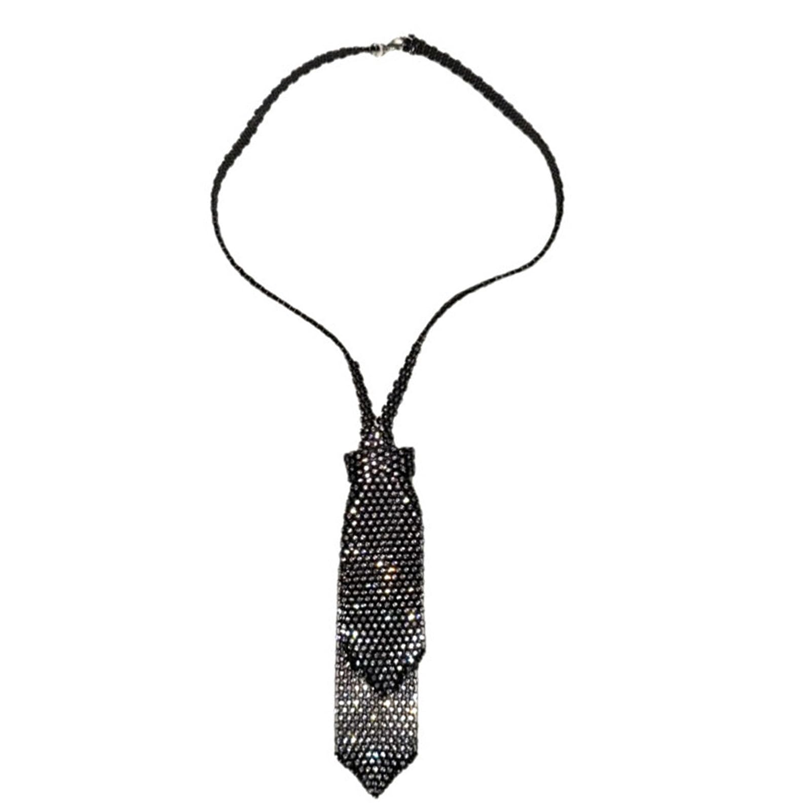 MICFENY Elegant Tie Necklace with Sparkling Rhinestones for Formal Occasion Uniform Tie Punk Jeweled Necktie