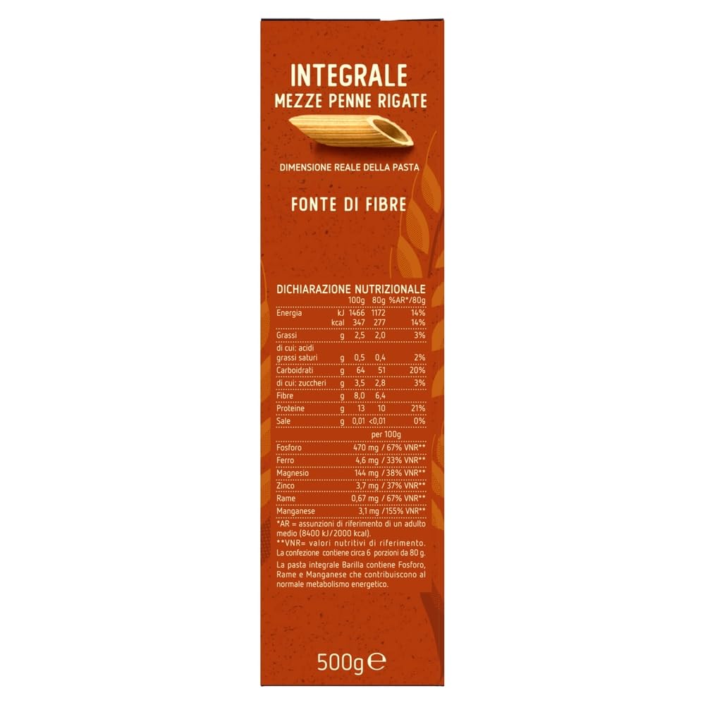 Italian Gourmet Pasta Integrale Mezze Penne Rigate 30 x 500g Vollkornnudeln | Ballaststoffreich aus 100% Hartweizen; rillen nehmen Sauce gut auf, cottura, Gesamtnettogewicht 15 kg + Kostenlos Polpa 400g