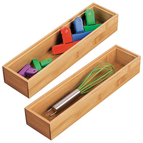 mDesign Bamboo Kitchen Cabinet Drawer Organizer Stackable Tray Bin - Eco-Friendly, Multipurpose