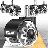 HOLKIE Office Chair Wheels Grey Dual Rubber 2 Inch Replacement Smooth Quiet Rolling Casters Universal Fit Casters 11x22mm, Wheels-Set of 5 for Hardwood Floors Carpet Computer Gaming