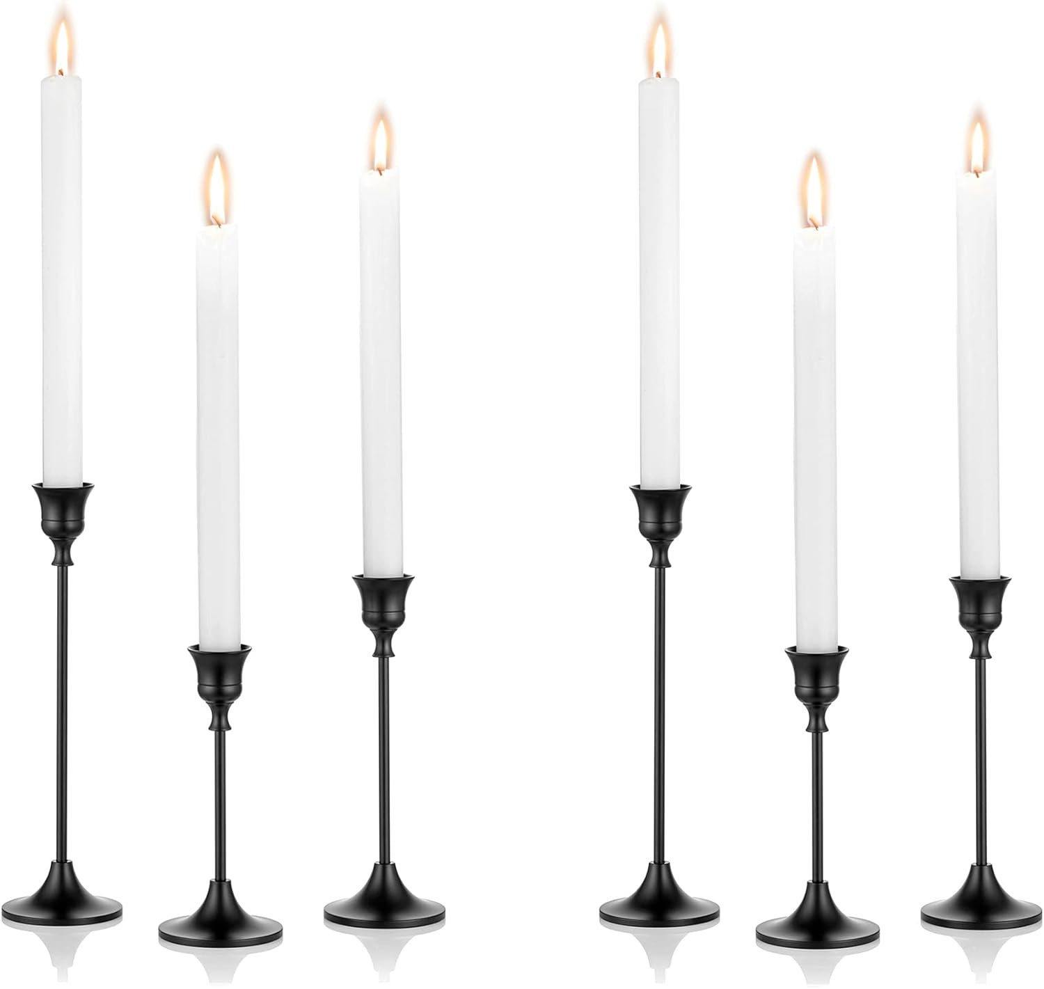 Nuptio Black Candle Holder Candlestick Holders Candle Sticks Holder Tapered Candle Holder Gothic Taper Candle Holders for Halloween Christmas Party Mantel Dinner Home Decoration 2 Sets(6 Pcs)