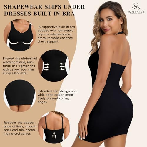 JOYSHAPER Shapewear Slip Dress with Built in Bra for Women Halter Shapewear Dress Tummy Control Full Slips Adjustable Strap2