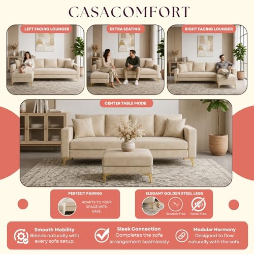 Image of Classiq Rich 5 Seater L Shape Sofa Set with Movable Ottoman | Flexible Layout | Spacious Soft Touch Seating | Designer Sofa for Living Room (Cream)
