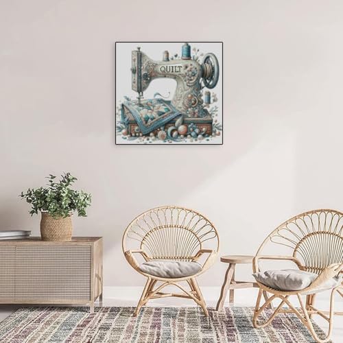 Image of Sewing Machine Stamped Cross Stitch Kits - Vintage Sewing Machine Counted Cross Stitch Kits for Adults, Needlepoint Cross-Stitch Patterns Dimensions Needlecrafts Embroidery Kits 13.7x13.7 Inches