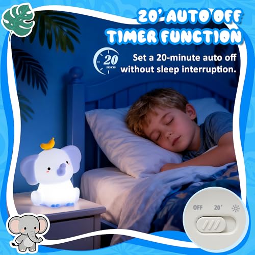 Image of Ammonite Blue Elephant Night Light, Soft Silicone Elephant Nursery Lamp with 2 Dimming Levels and 20-Minute Timer, Touch Control Nightlight for Bedroom Decor, Christmas Birthday Gift