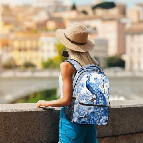 Blue Peacock Floral Travel Backpack for Women Men Large Capacity Hiking Backpack Lightweight Carry On Laptop Backpacks for Gym Work Camping4