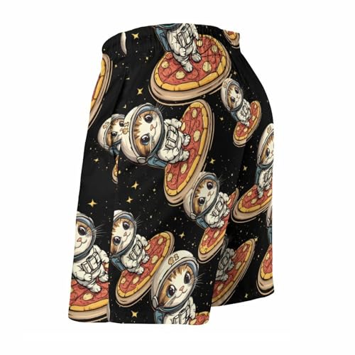 Funny Cat Flying A Pizza Astronaut Men's Swim Trunks Quick Dry Board Shorts Hawaiian Beach Shorts With Pocket4