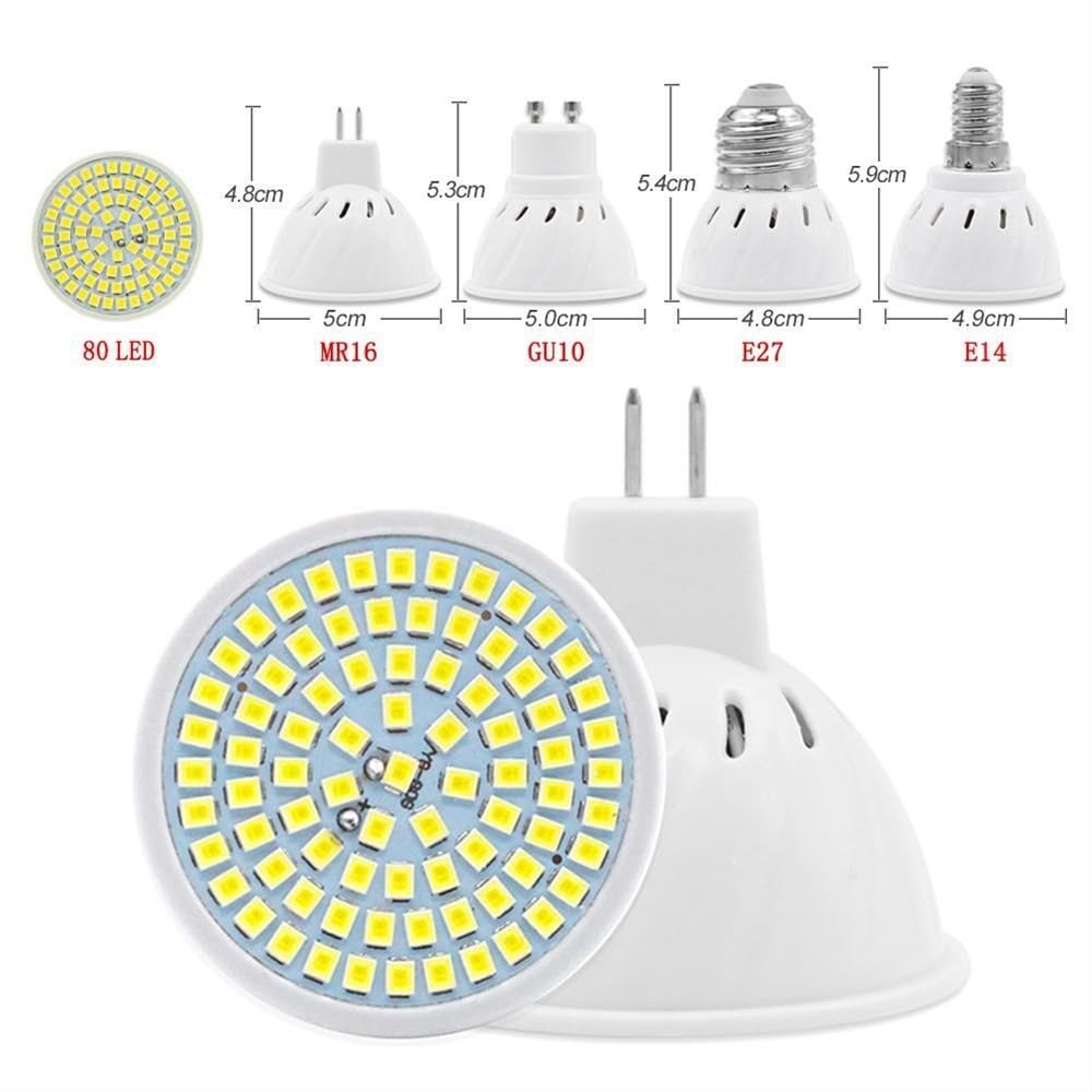 HHF Illuminazione domestica, Confezione da 20 lampadine a LED AC220V GU10/E27/MR16/E14 SMD2835 Lampadine for faretti Lampade a LED(Cool white,GU10 80leds 8W)