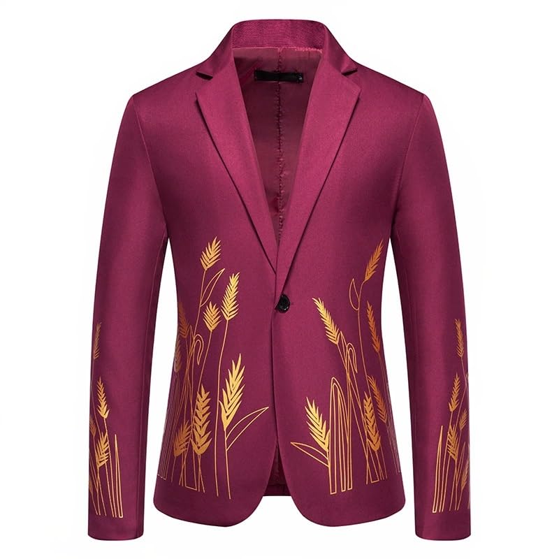 Men's Wheat Print Blazer Spring Fall One Button Casual Sport Coat Lightweight Trendy Suit Jacket