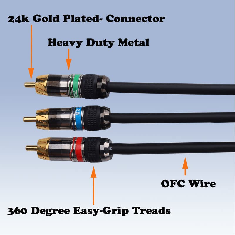 Image of MX RCA Cable 2RCA Male to 2RCA Stereo Audio Cable Gold Plated Adapter Dual Shielded for Home Theater Amplifier Hi-Fi System Car Sound Speaker PARENT (3 RCA To 3 RCA, 5M)