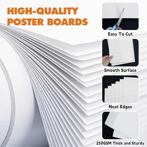 Image of TUXIYA 100 Pack White Poster Board,22 inch x 28 inch White Poster Paper Bulk | 250GSM /92LB Heavy-Weight Blank Poster Board for Arts,Craft,Projects Presentations,Drawing Scrapbooking