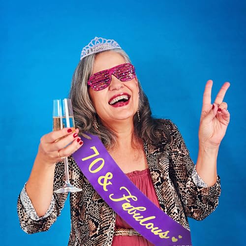Casoty Faixa E Tiara de Aniversário de 70 Anos para Mulheres, Decorações de Aniversário de 70 Anos p