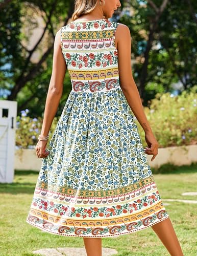 Image of Zeagoo Womens Summer Dress 2025 Sleeveless Floral Sundress Hawaiian Print Vocation Beach Outfits Casual Tank Midi Dress Loose Tshirt Dress,M