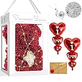 CODE FLORIST Rose Bear Valentines Day Gifts for Her,Artificial Flower Teddy Bear, Cute Romantic Birt