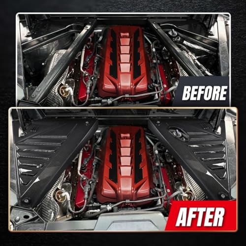Image of 2PCS Upgrade Engine Bay Side Panel Covers Compatible with for Corvette C8 Stingray Z51 2020-2026 and for C8 Z06 2023+,Carbon Fiber Pattern Mid Engine Compartment Dust Debris Shield Guards