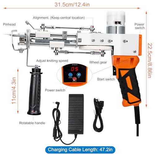 Image of Tufting Gun Kit 2 in 1 Non-Slip Grip Carpet Trimmer kit Digital Screen Controls Speed Rug Gun Kit Cut Pile /Loop Pile Rug Tufting Kit
