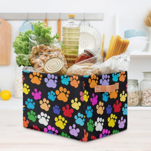 Image of Dog Paw Print Storage Baskets for Organizing, Fabric Collapsible Storage Bins Box Colorful Decorative Toy Organizer Baskets for Closet Shelves Gift Basket 1 Pc