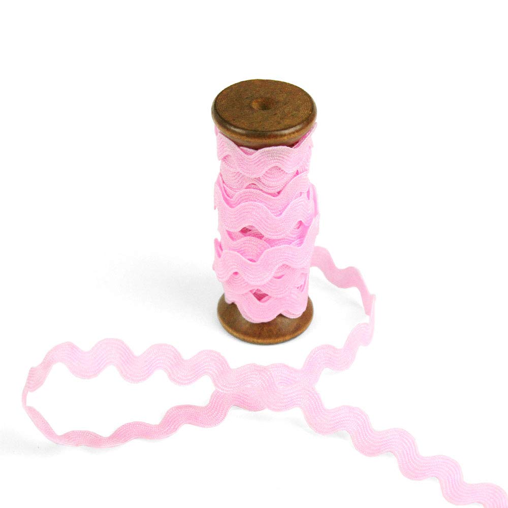 3 Yards of POLLY 8mm Rigid Ric-Rac Trim on a Wooden Spool, Cotton Candy Pink