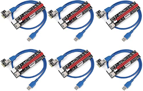 Dracaena 6 Pack PCIE Riser Adapter Card for GPU Crypto Mining16X to 1X (6pin/ MOLEX/SATA Powered) LED Status + 60cm USB 3.0 Cable (GPU Ethereum Mining)