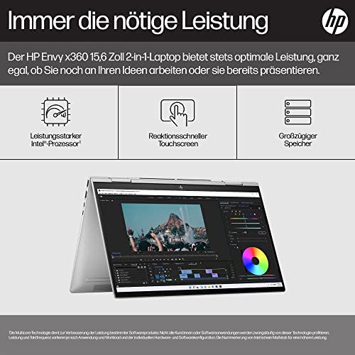HP Envy x360 2-in-1 Laptop, 15,6" FHD OLED Touchdisplay, Intel Core i7-1355U, Intel Evo, 16 GB DDR5 RAM, 512 GB SSD, Intel Iris Xe, Windows 11 Home, QWERTZ Tastatur, Silver [Exklusiv bei Amazon] – Bild 3