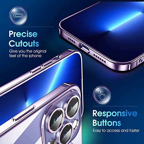 Image of VONZEE Compatible with iPhone 14 Pro Max Case 6.7 inch, Luxury Electroplated Soft Edge Bumper Case, Full Camera Protection & Reinforced Corners Shockproof Case Cover|Transparent|Purple